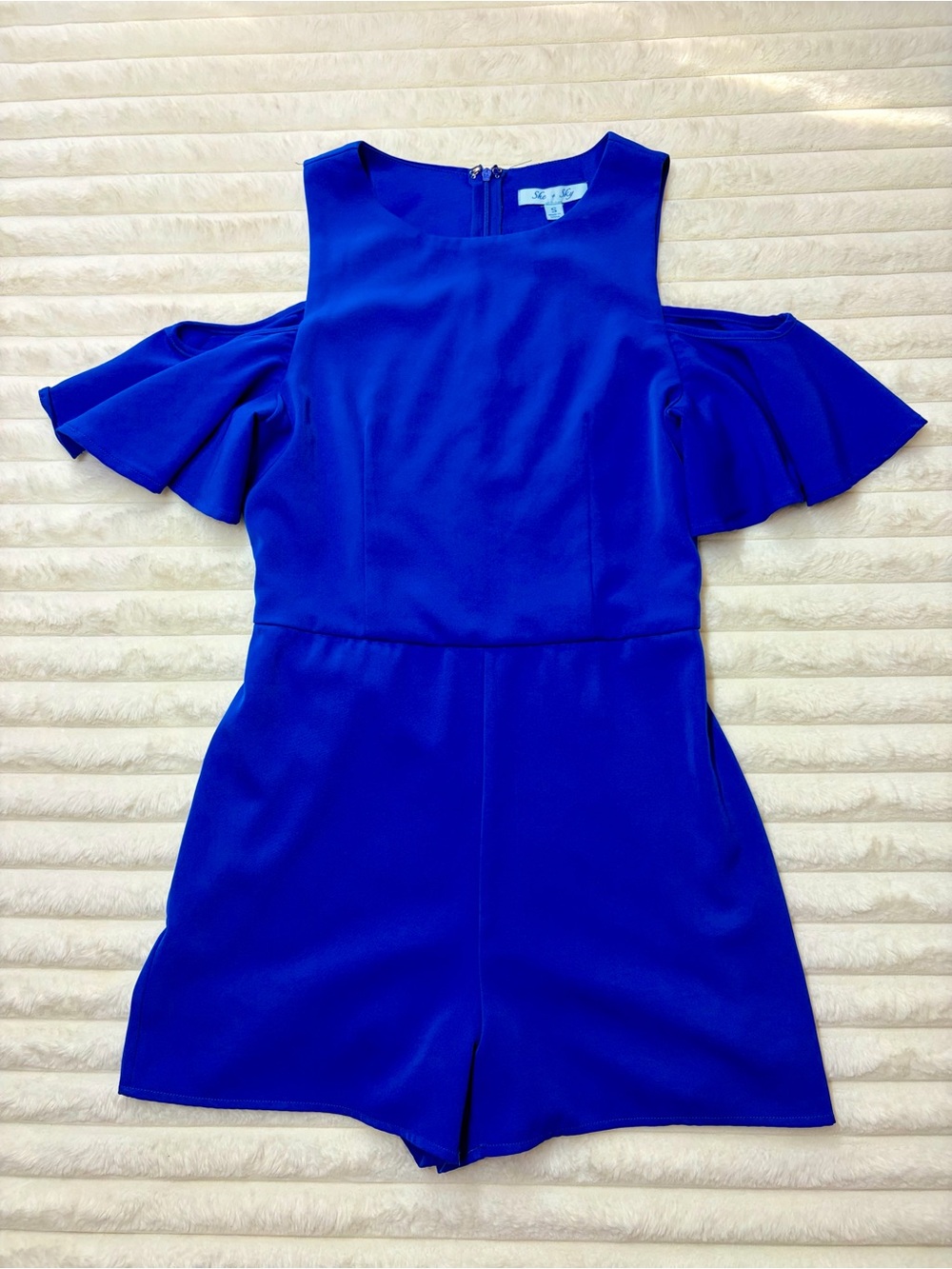 She + Sky Royal Blue Cold-Shoulder Romper S